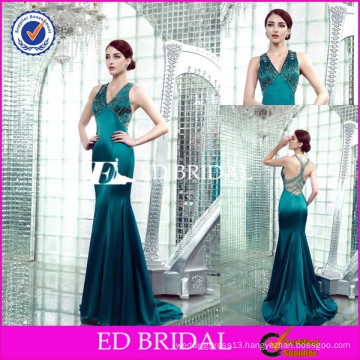 JC24 Wholesale Cap Sleeve V Neckline Beaded Sheath Emerald Green Evening Dress